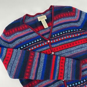 St Johns Bay Women Medium Cardigan Sweater Lambswool Blend Stripe Sequin Holiday